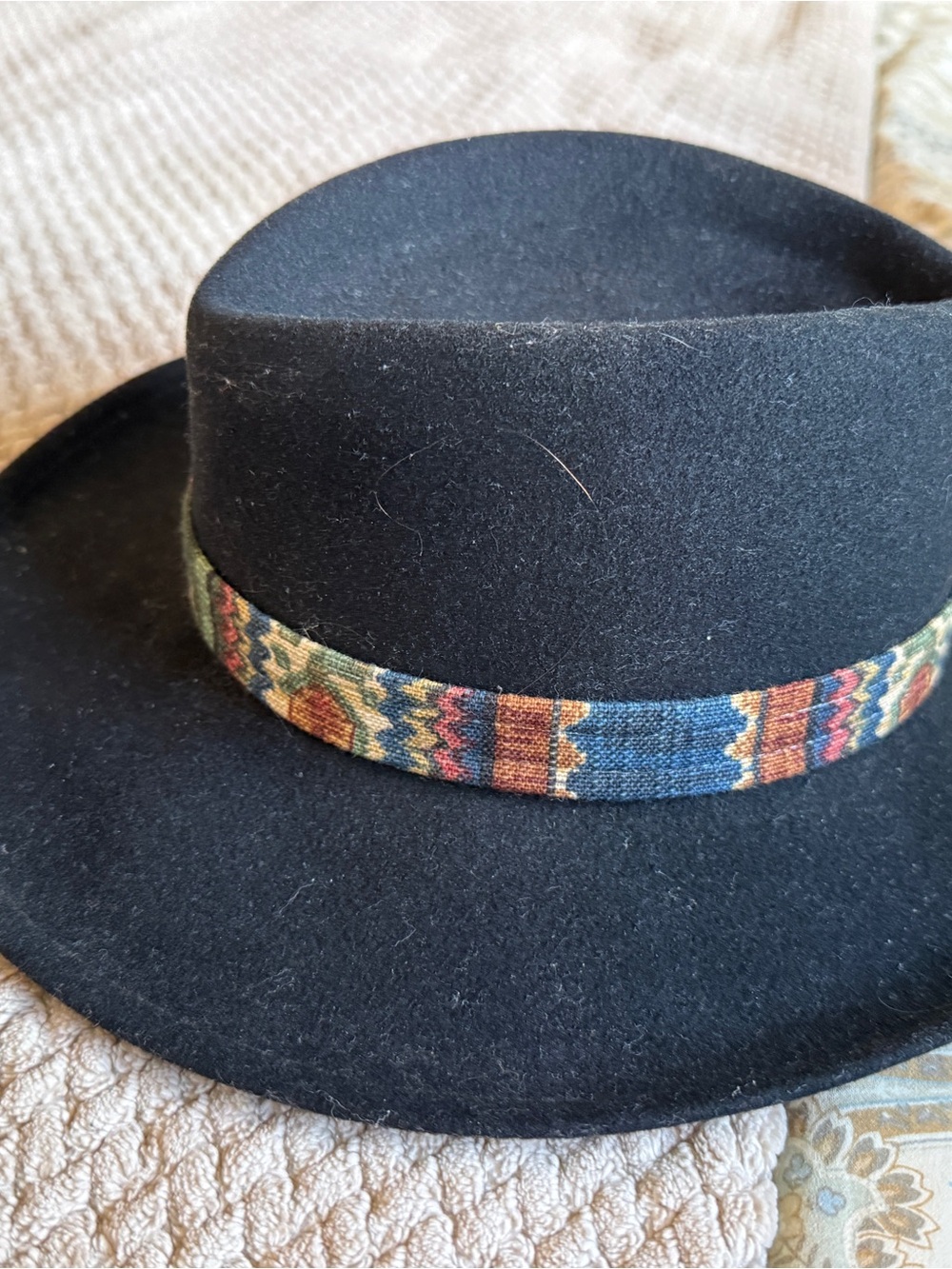 Scala Black Felt Hat with Multicolor Woven Band